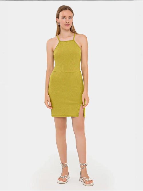 Vestido curto sem mangas com decote halter e racha lateral - Kiabi
