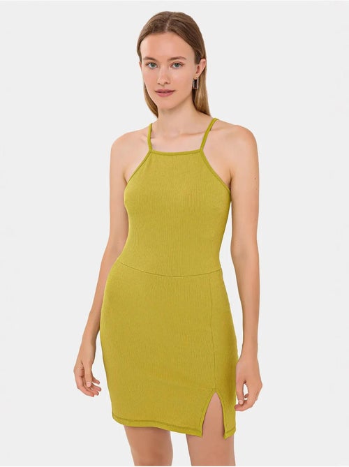 Vestido curto sem mangas com decote halter e racha lateral - Kiabi