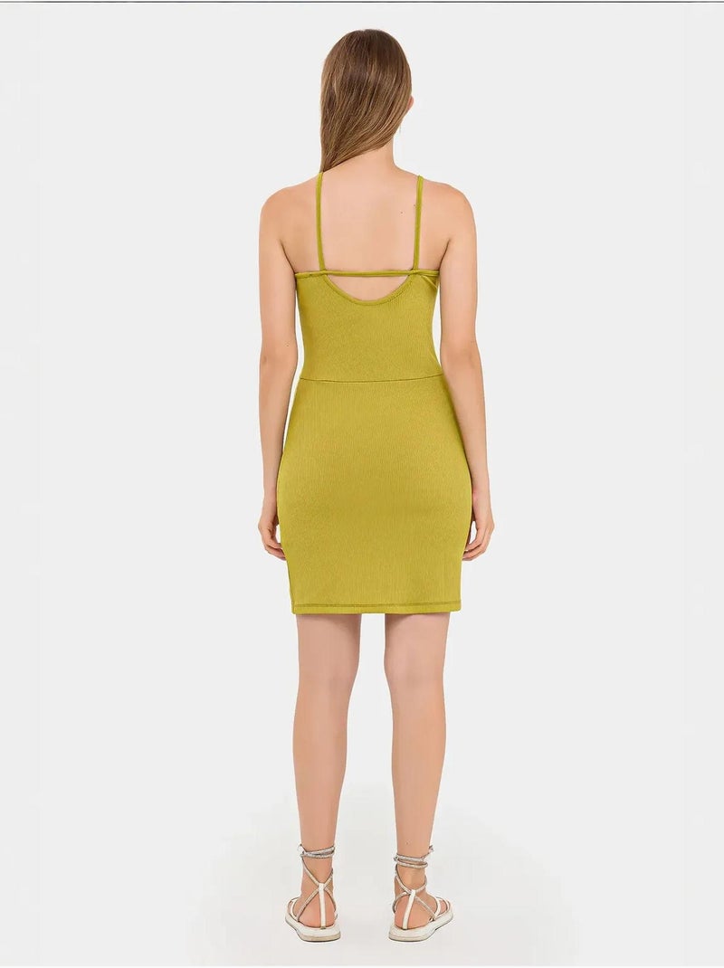 Vestido curto sem mangas com decote halter e racha lateral Verde - Kiabi