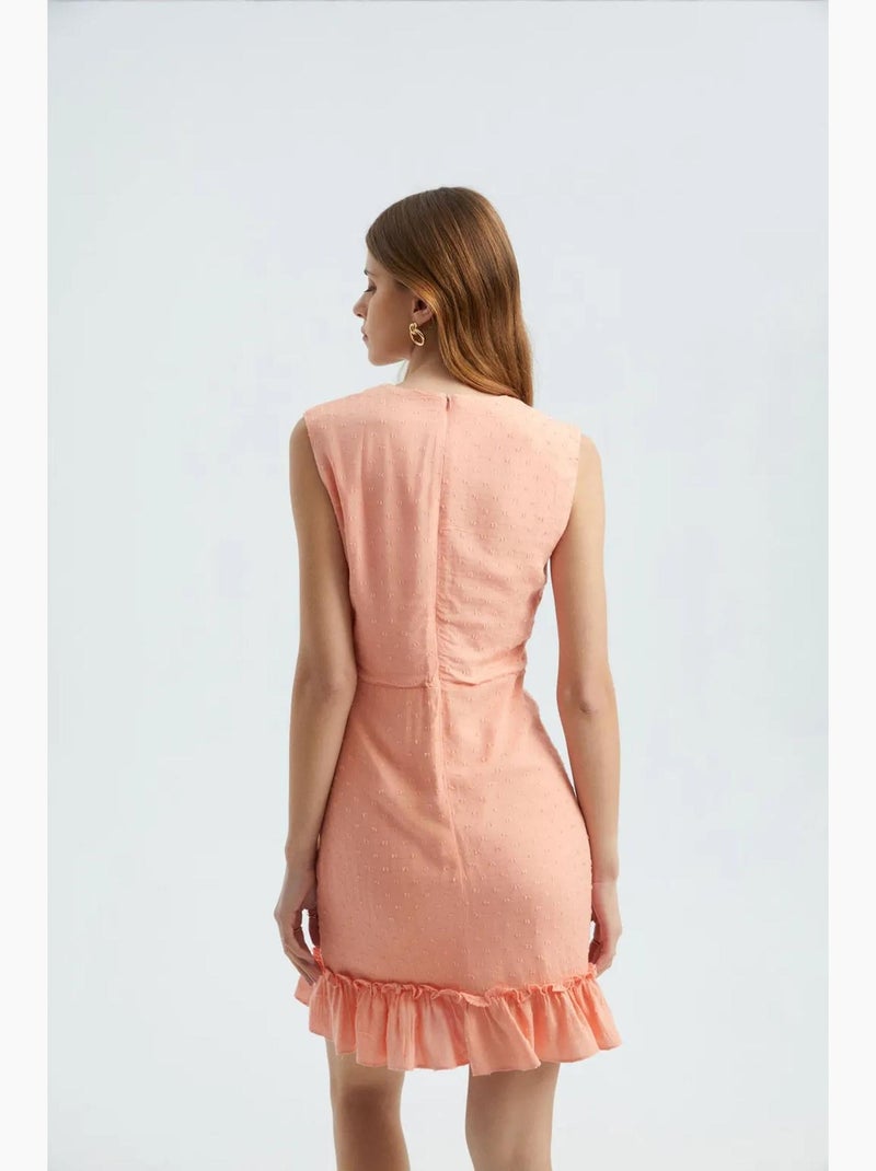 Vestido curto sem mangas com decote redondo e cordão e folhos hiccup Laranja - Kiabi
