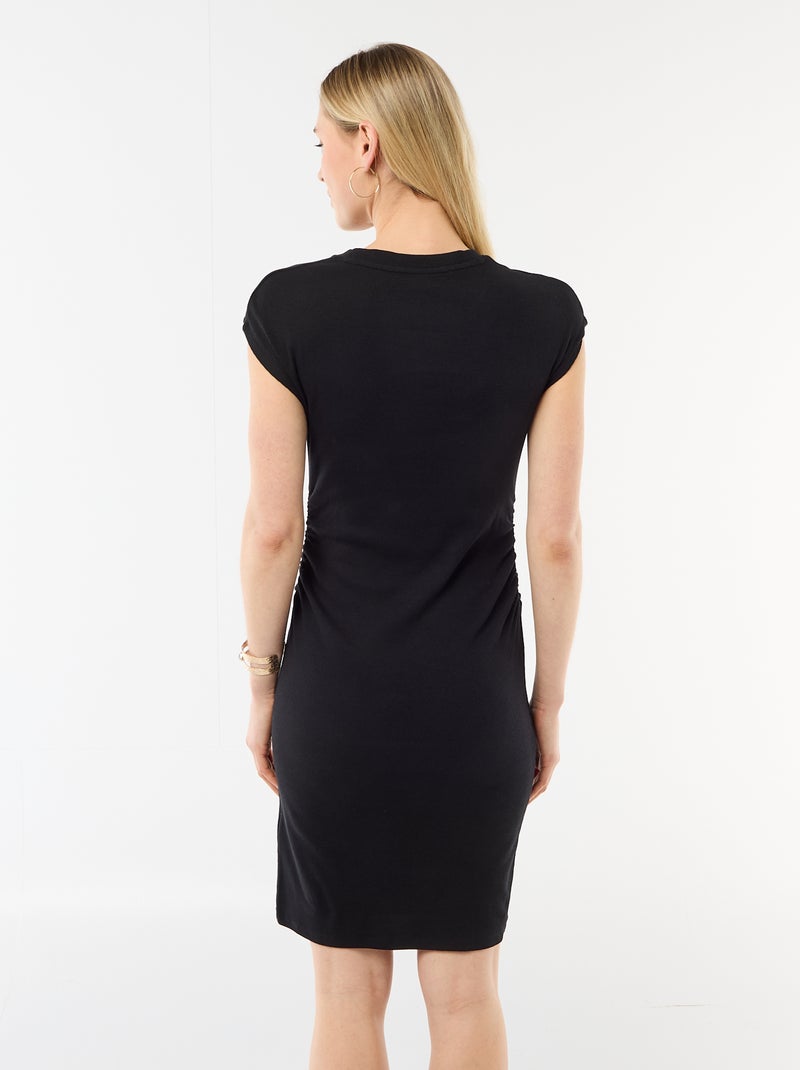 Vestido curto sem mangas em material canelado Preto - Kiabi
