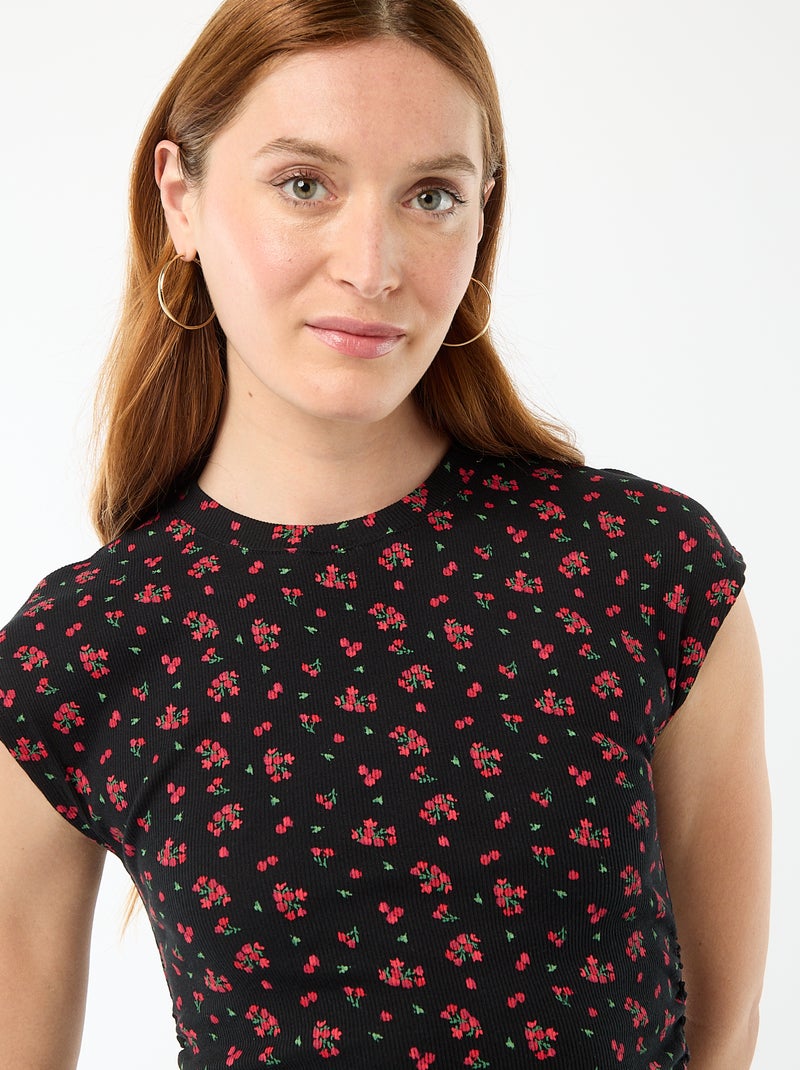 Vestido curto sem mangas em material canelado Preto - Kiabi