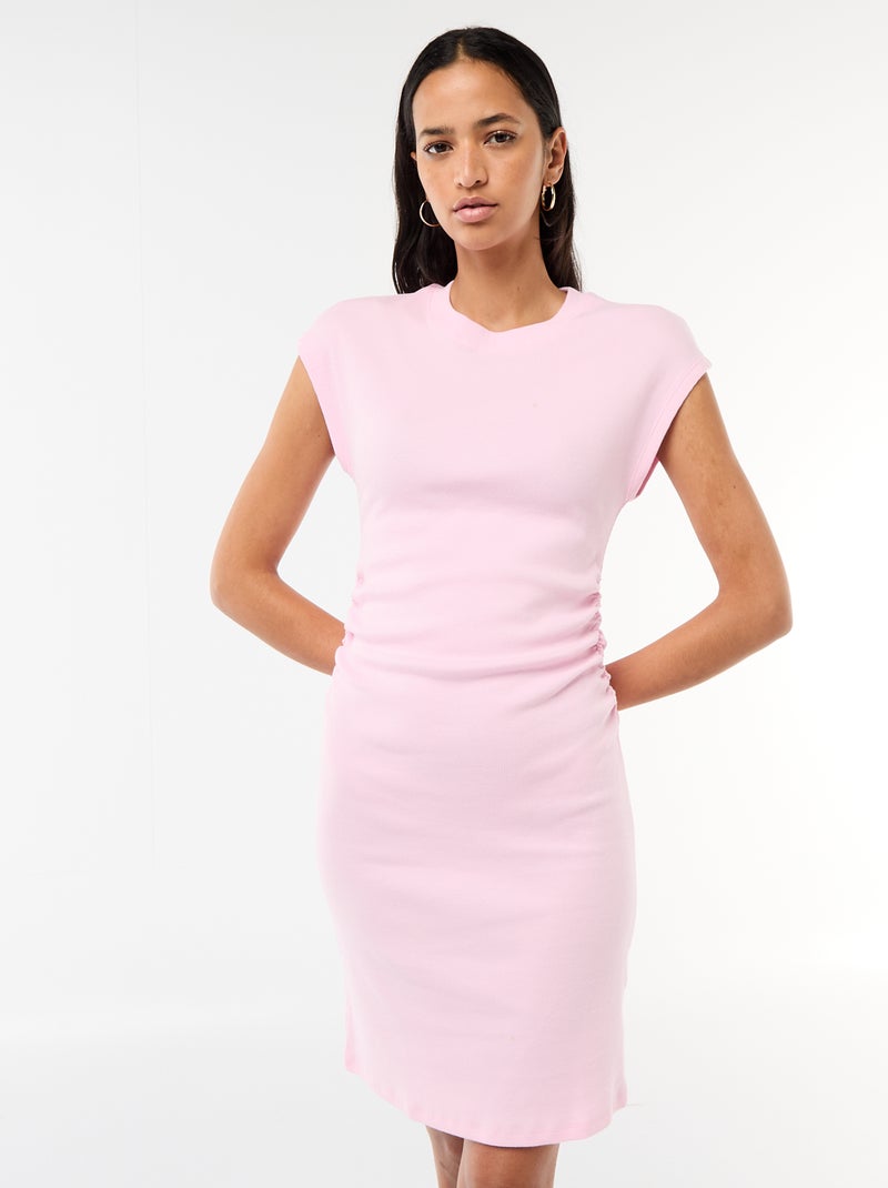 Vestido curto sem mangas em material canelado Rosa - Kiabi