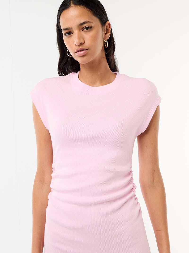 Vestido curto sem mangas em material canelado Rosa - Kiabi