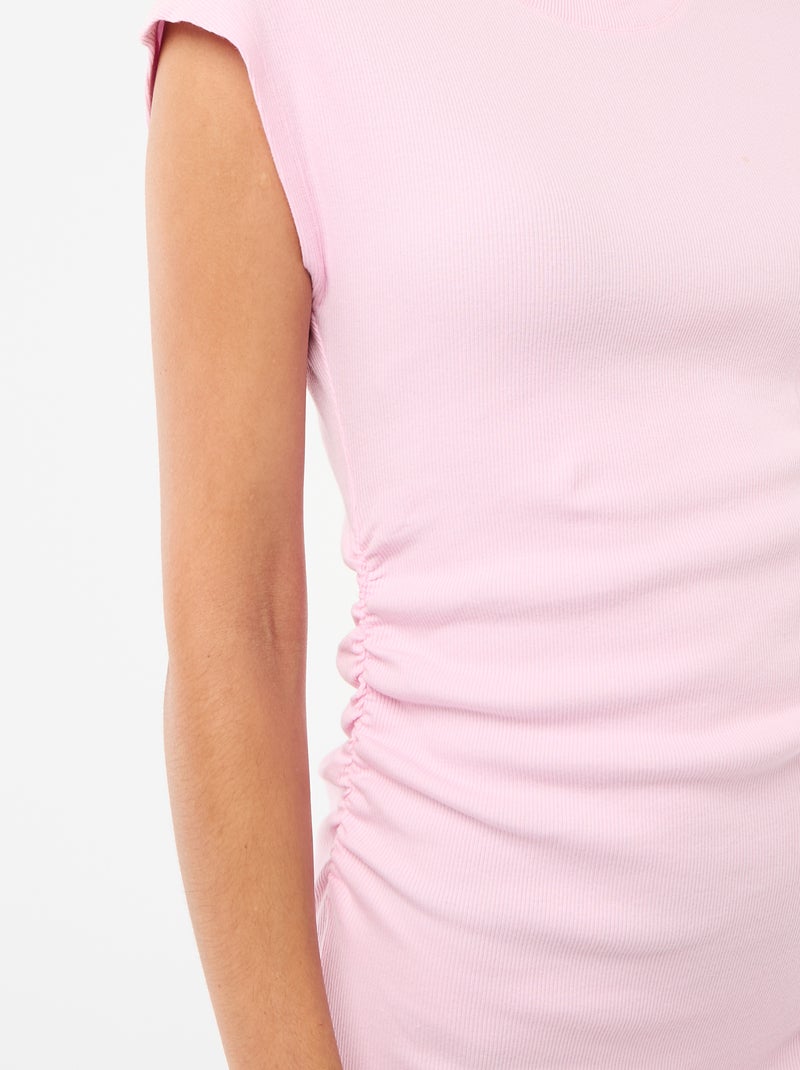 Vestido curto sem mangas em material canelado Rosa - Kiabi