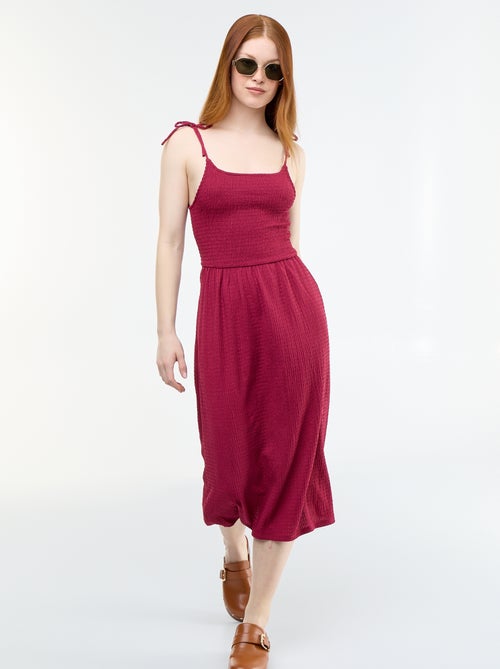 Vestido curto smockado liso - Kiabi