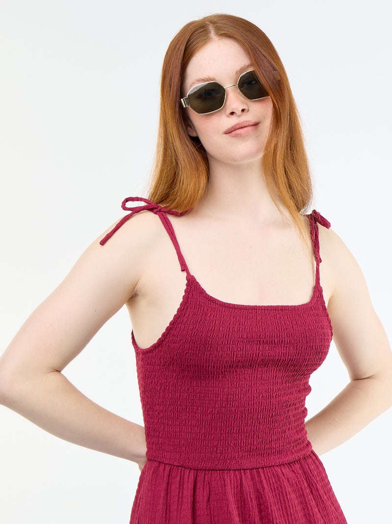 Vestido curto smockado liso Vermelho - Kiabi