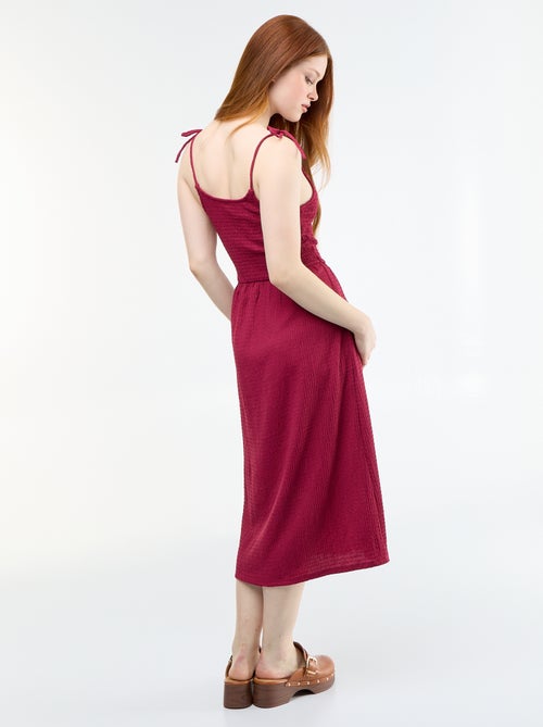 Vestido curto smockado liso - Kiabi