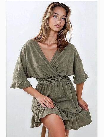 Vestido curto texturado com decote em v hiccup