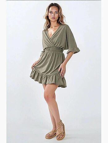 Vestido curto texturado com decote em v hiccup