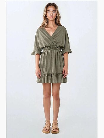 Vestido curto texturado com decote em v hiccup