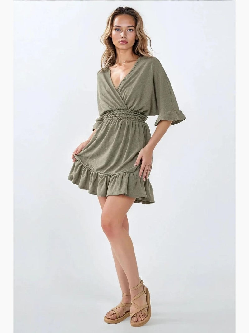 Vestido curto texturado com decote em v hiccup Verde pastel - Kiabi