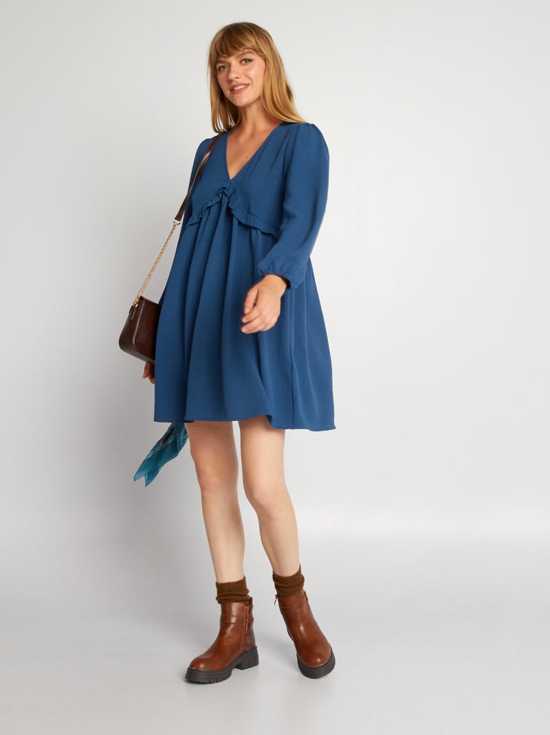 Vestido curto texturado com folho Azul - Kiabi