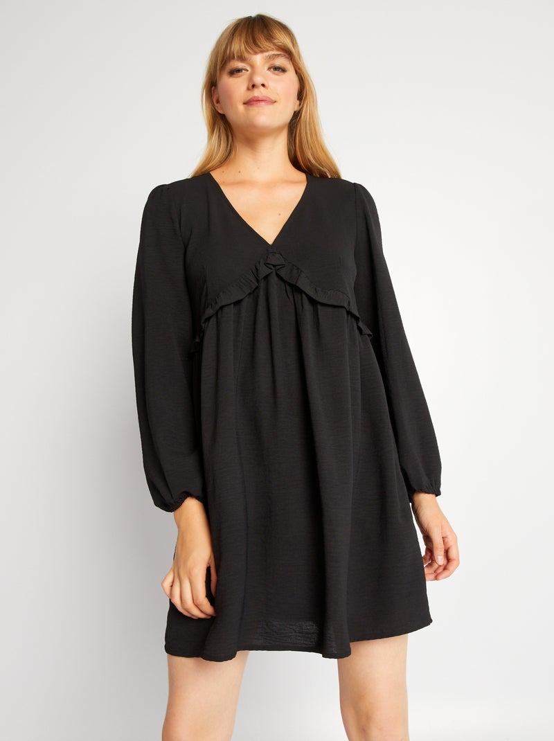 Vestido curto texturado com folho Preto - Kiabi