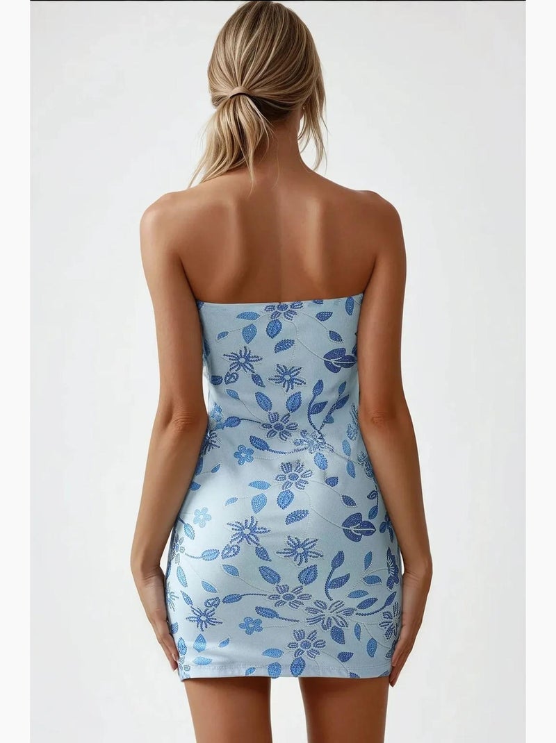Vestido curto texturizado sem alças e justo hiccup Azul - Kiabi