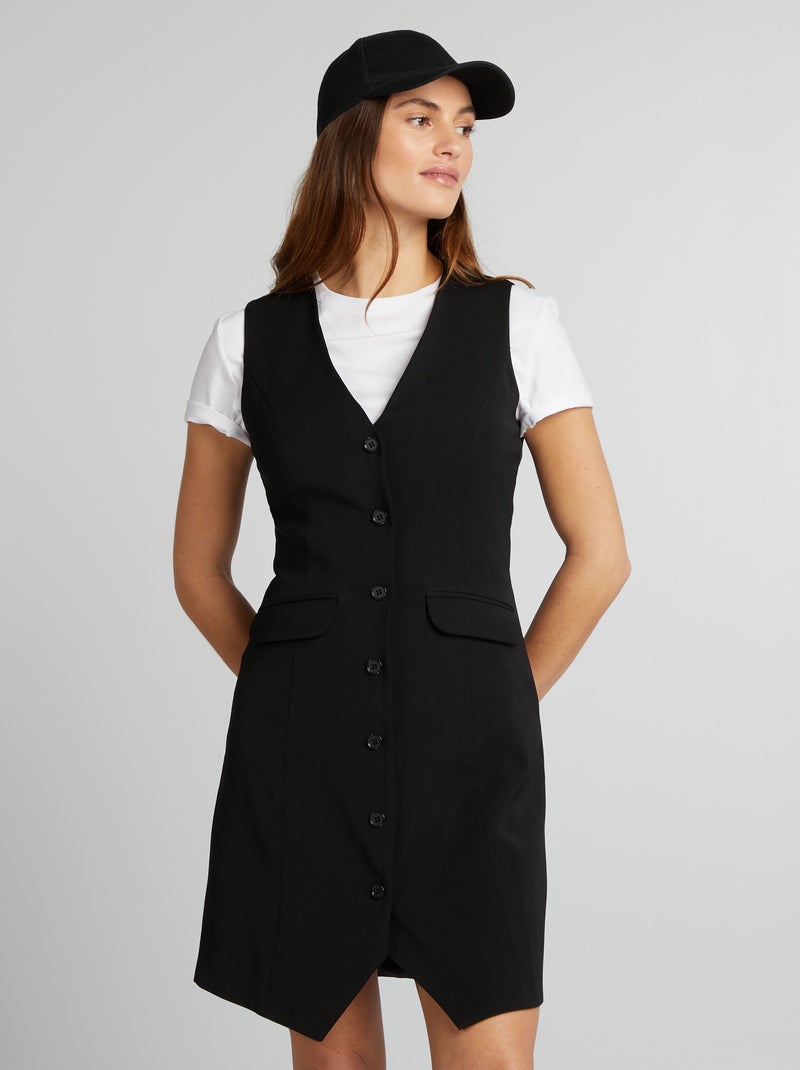Vestido curto tipo empregado de café Preto - Kiabi
