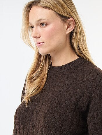 Vestido curto tipo suéter em malha torcida