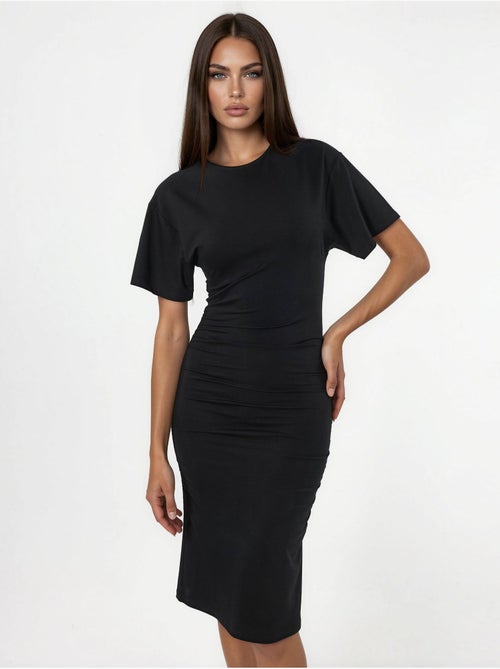 Vestido curto tipo t-shirt com gola redonda e drapeado busem - Kiabi