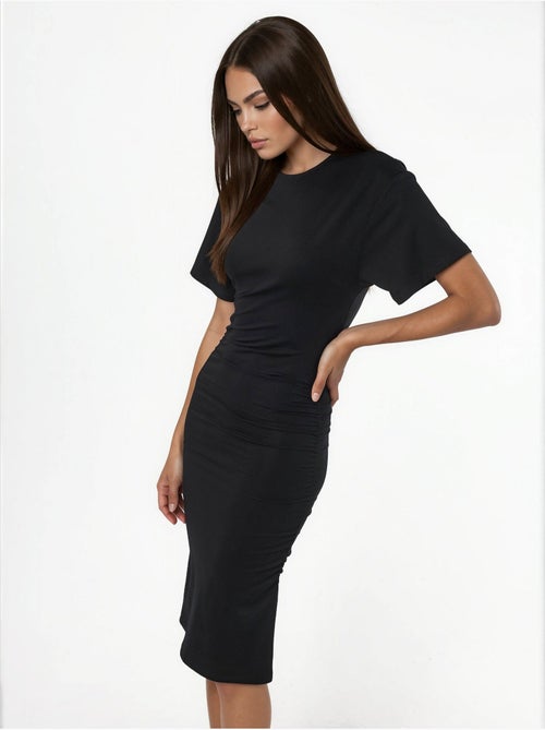 Vestido curto tipo t-shirt com gola redonda e drapeado busem - Kiabi