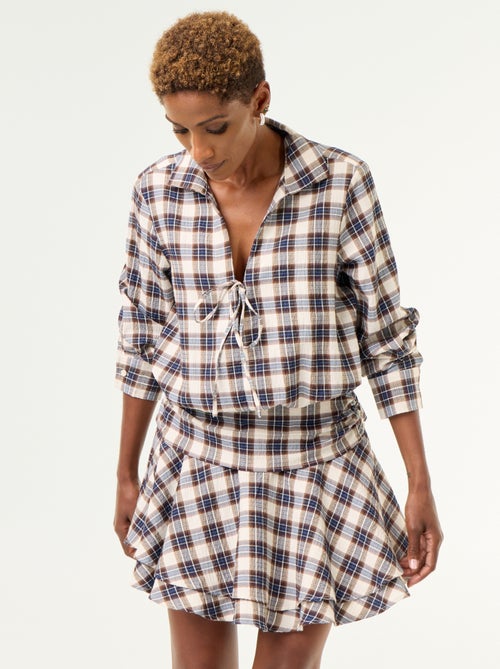 Vestido curto xadrez com gola de camisa - Kiabi