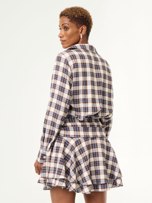 Vestido curto xadrez com gola de camisa - Kiabi