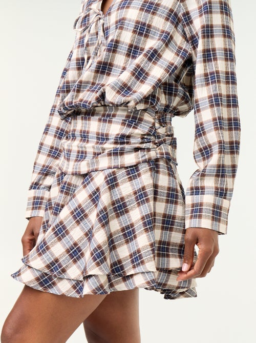 Vestido curto xadrez com gola de camisa - Kiabi