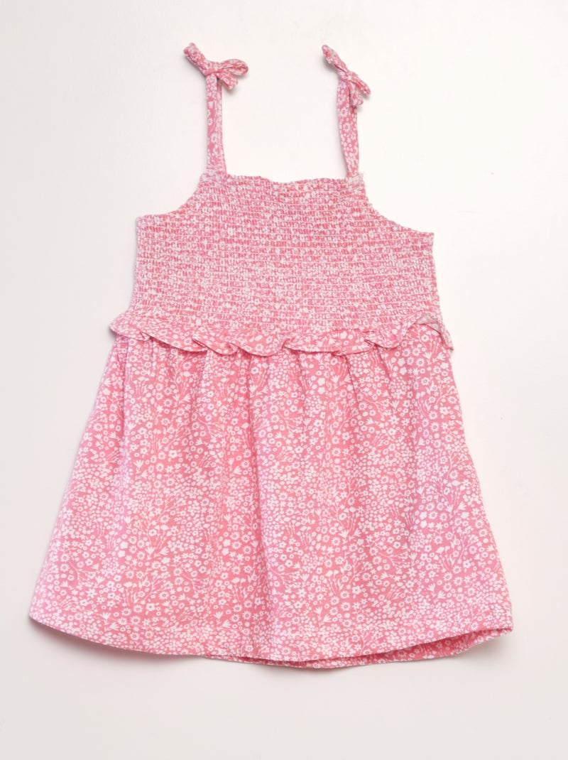 Vestido de alças com base com folhos ROSA - Kiabi