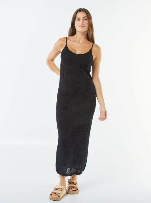 Vestido de alças com corte midi em croché - Kiabi