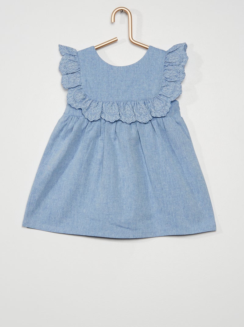 Vestido de alças com folhos Azul Cambray - Kiabi
