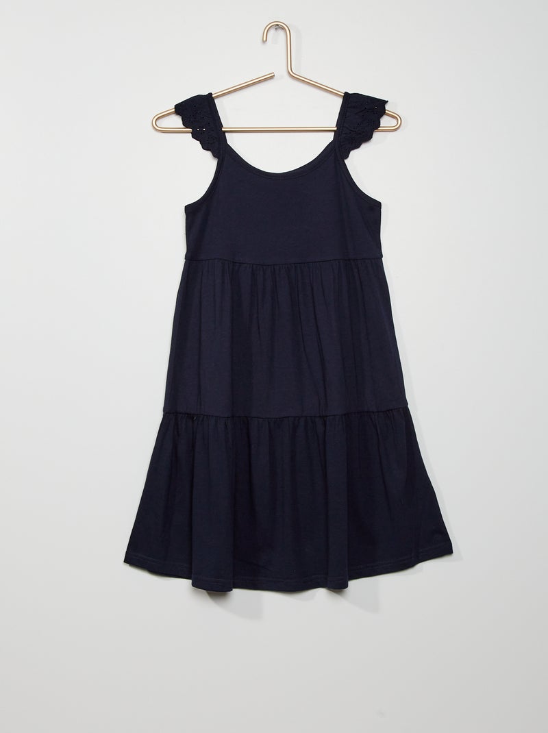 Vestido de alças com folhos Azul Marinho - Kiabi