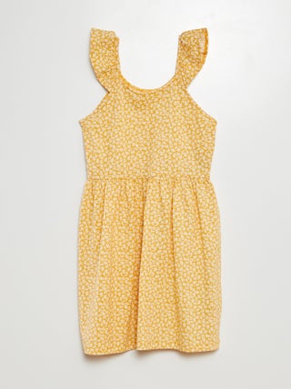 Vestido de alças com folhos e motivos