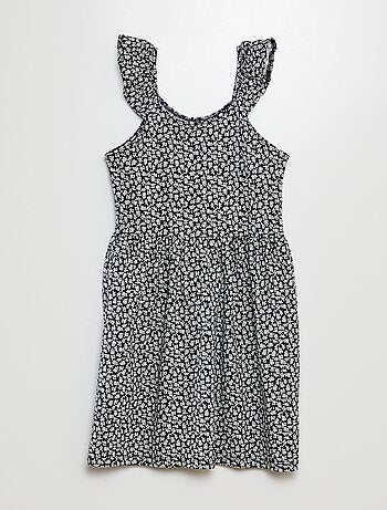 Vestido de alças com folhos e motivos