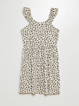 Vestido de alças com folhos e motivos