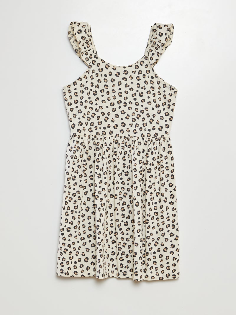 Vestido de alças com folhos e motivos BEGE - Kiabi