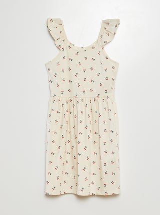 Vestido de alças com folhos e motivos