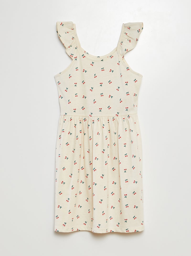 Vestido de alças com folhos e motivos BRANCO - Kiabi
