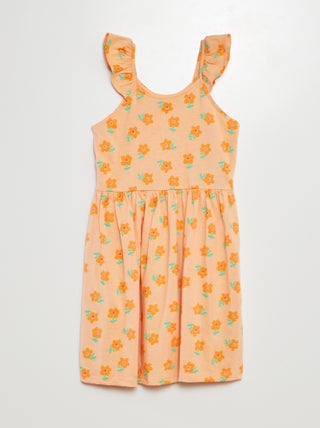 Vestido de alças com folhos e motivos