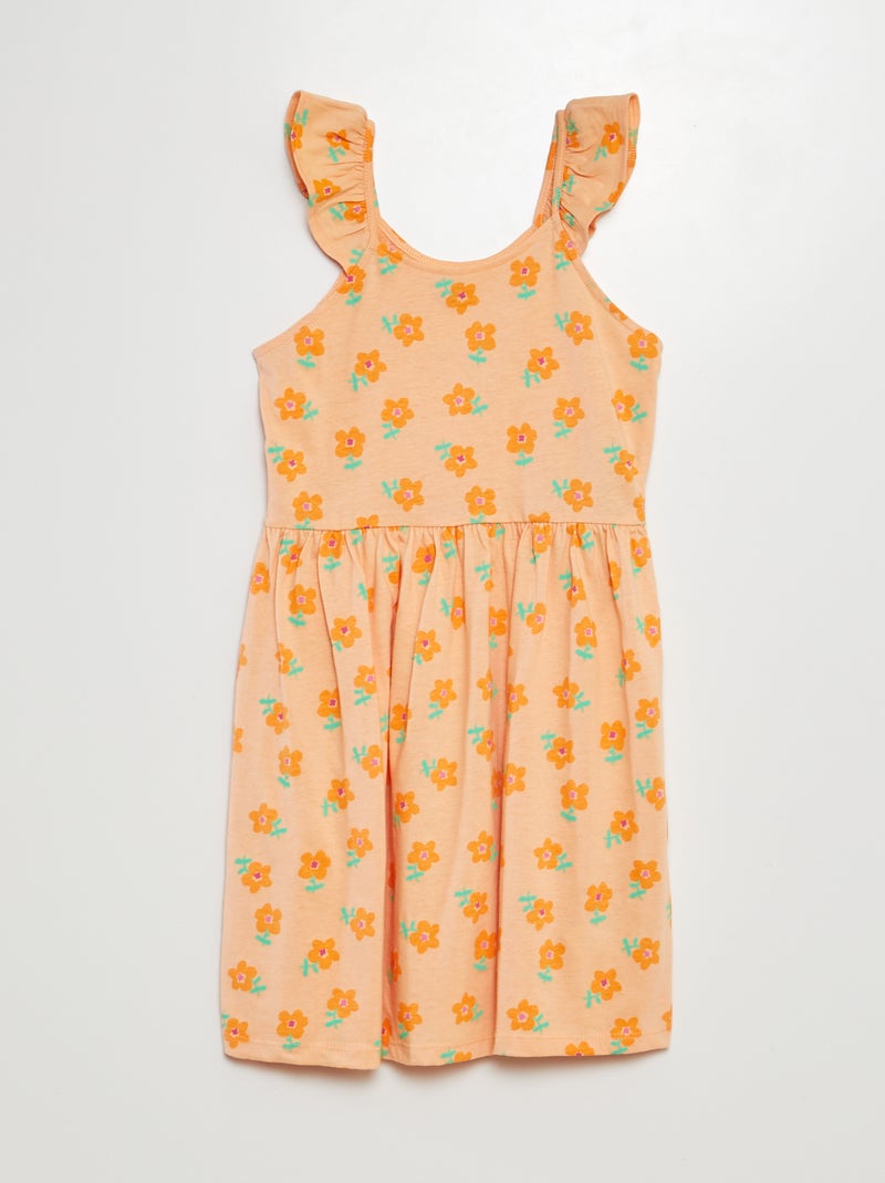 Vestido de alças com folhos e motivos LARANJA - Kiabi