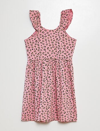 Vestido de alças com folhos e motivos