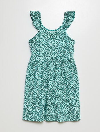 Vestido de alças com folhos e motivos