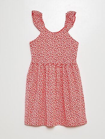 Vestido de alças com folhos e motivos