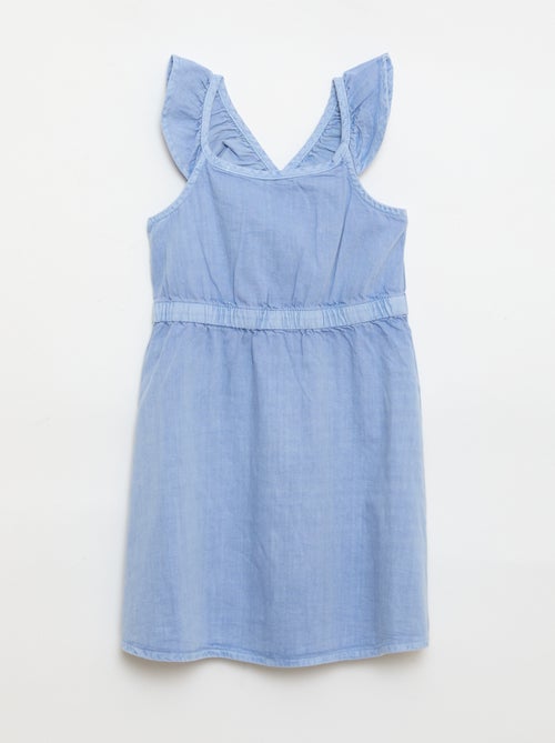 Vestido de alças com folhos liso - Kiabi