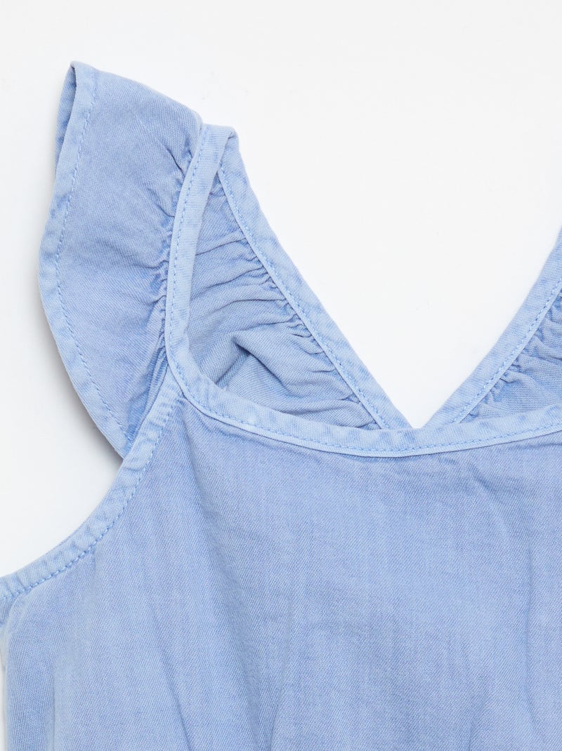 Vestido de alças com folhos liso Azul - Kiabi