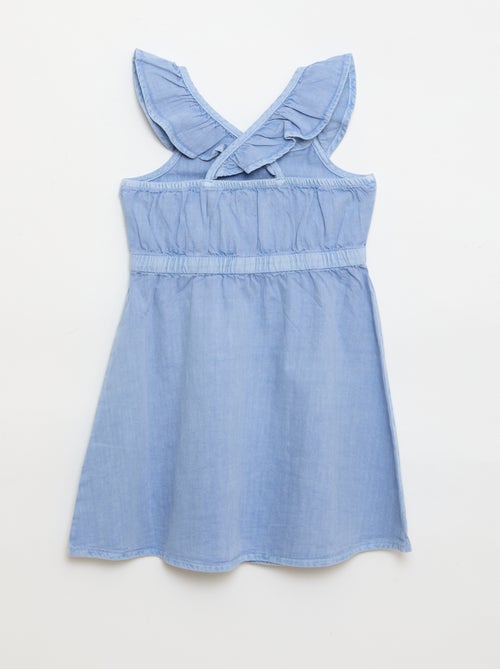 Vestido de alças com folhos liso - Kiabi