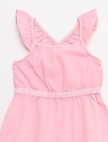 Vestido de alças com folhos liso