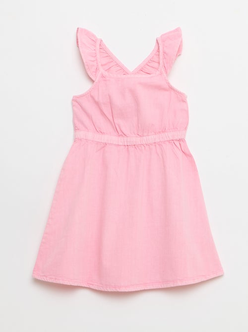 Vestido de alças com folhos liso - Kiabi