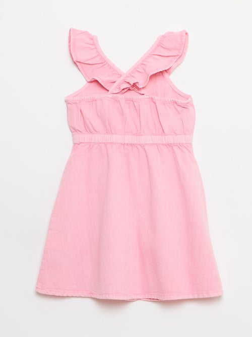 Vestido de alças com folhos liso - Kiabi