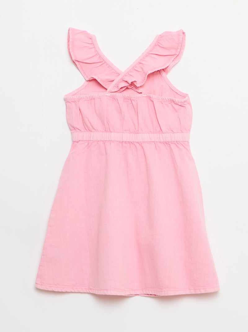 Vestido de alças com folhos liso Rosa - Kiabi