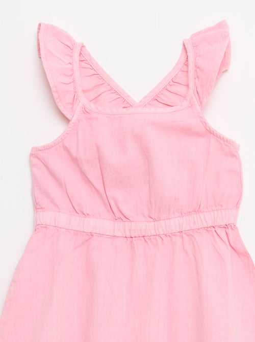 Vestido de alças com folhos liso - Kiabi