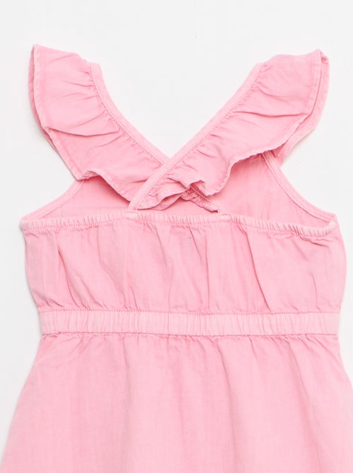 Vestido de alças com folhos liso - Kiabi